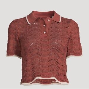 Kotn Crochet Polo Top - Rust